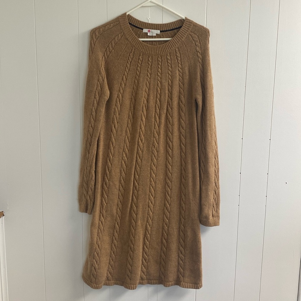 Boden Tan Long Sleeve Cable Knit Dress